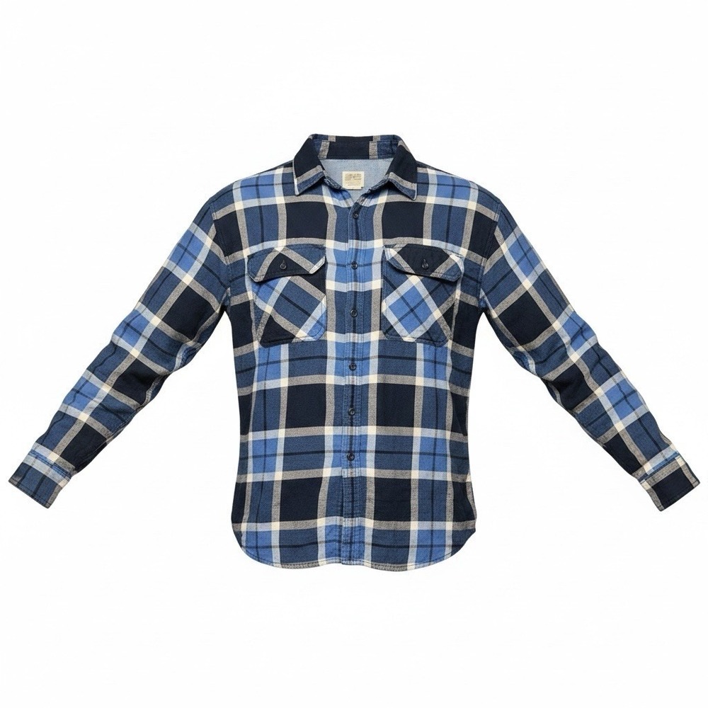 American Eagle Men's Lg Blue Plaid Super Soft Flannel Button Front Shirt White